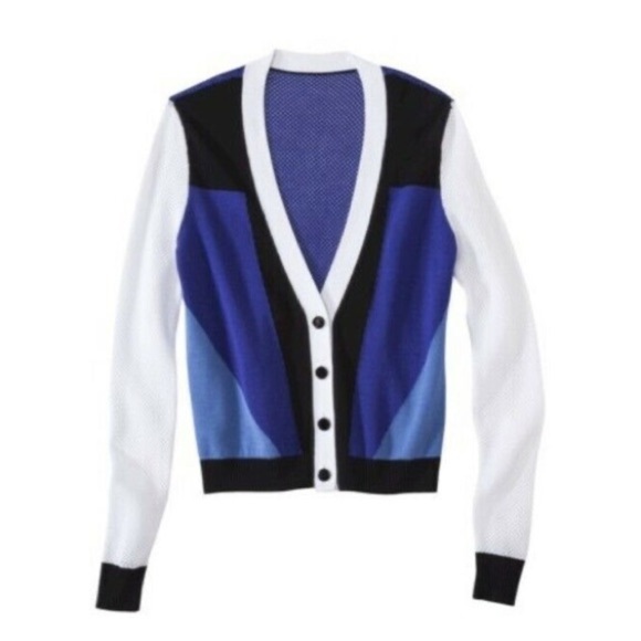 Peter Pilotto - Target Blue Colorblock Long Sleeve Net Cardigan Sweater Small - Picture 1 of 14